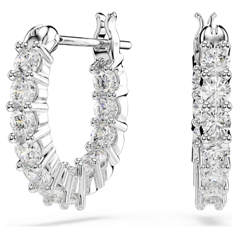 swarovski أقراط حلقية matrix vittore، قطع مُستدير، لون أبيض، طلاء روديوم