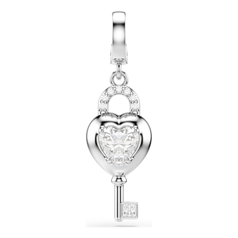 swarovski idyllia charm  mixed cuts  heart with key  white  rhodium plated