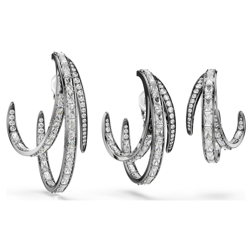 swarovski طقم حلية الأذن  3 قطع  the vienna collection، شكل ريشة، لون أبيض، طلاء روثينيوم
