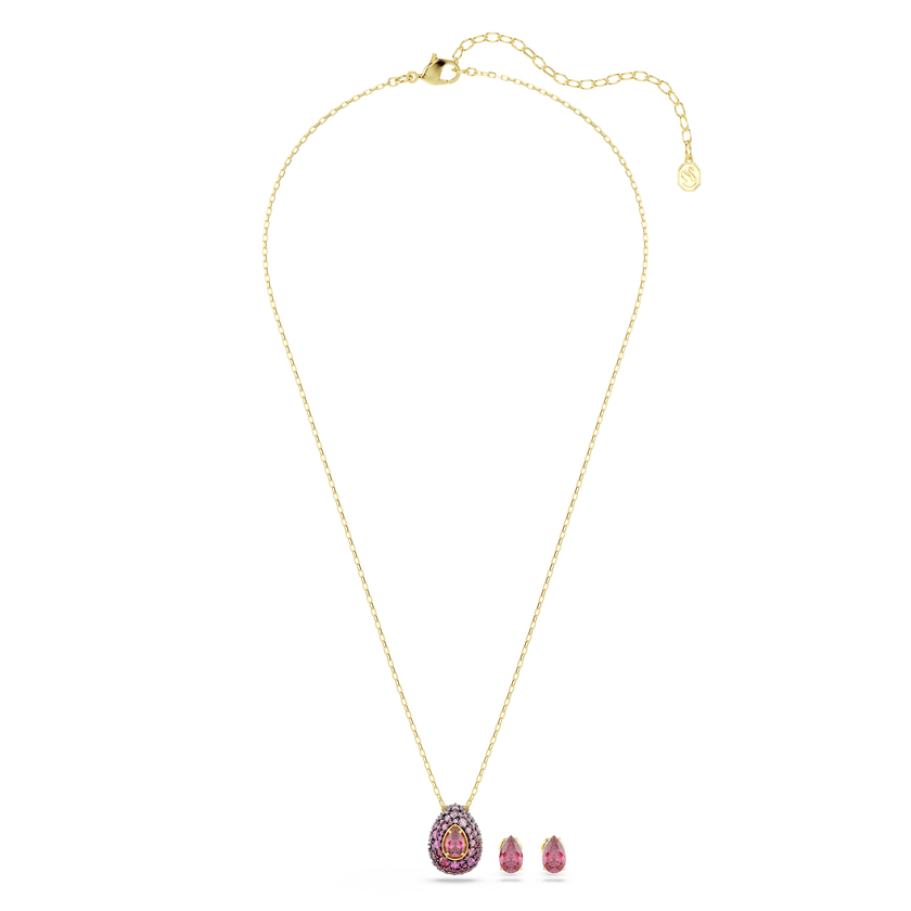 swarovski طقم sublima، طقم  2 ، قطع كمثري، لون أحمر، لمسة نهائية من الذهب عيار 18 قيراط