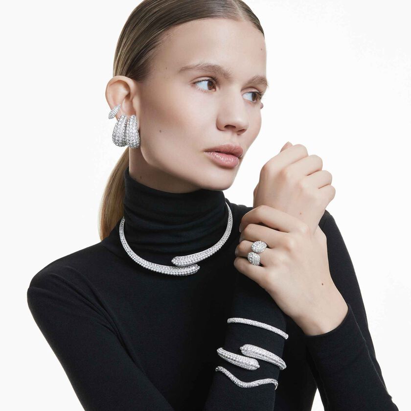 swarovski سوار sublima، لآلئ كريستال، قطع مستدير، لون أبيض، طلاء روديوم