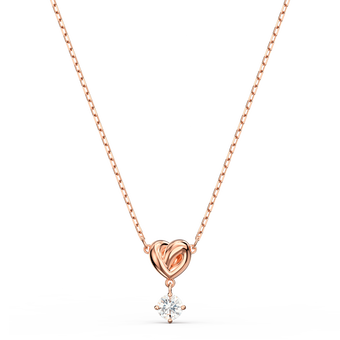 swarovski قلادة lifelong heart، لون أبيض، لمسة نهائية من الذهب الوردي عيار 18 قيراط