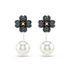 swarovski أقراط latisha، أحجار كريستال صغيرة متراصة، شكل زهرة برسيم، لون أسود، لمسة نهائية من معادن مختلطة