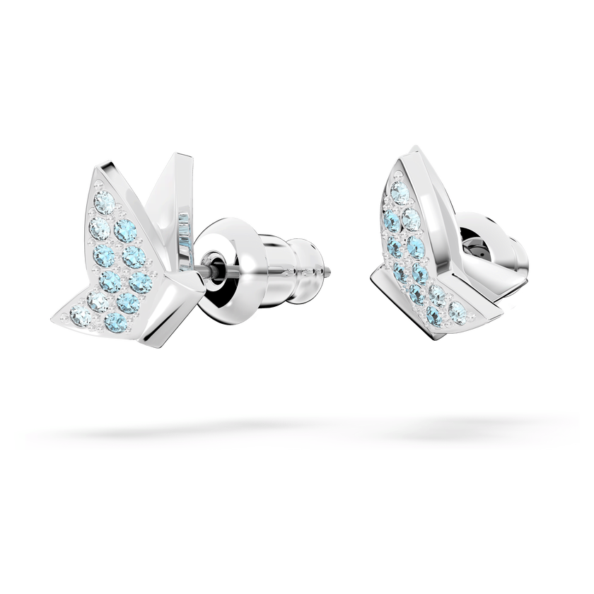 swarovski أقراط lilia دبوسية، على شكل فراشة، لون أزرق، طلاء روديوم