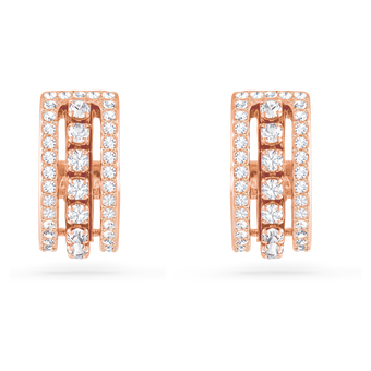 swarovski أقراط حلقية further، لون أبيض، طلاء باللون الذهبي الوردي