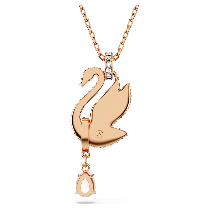 قلادة swarovski swan، على شكل بجعة، لون أسود، طلاء ذهبي وردي
