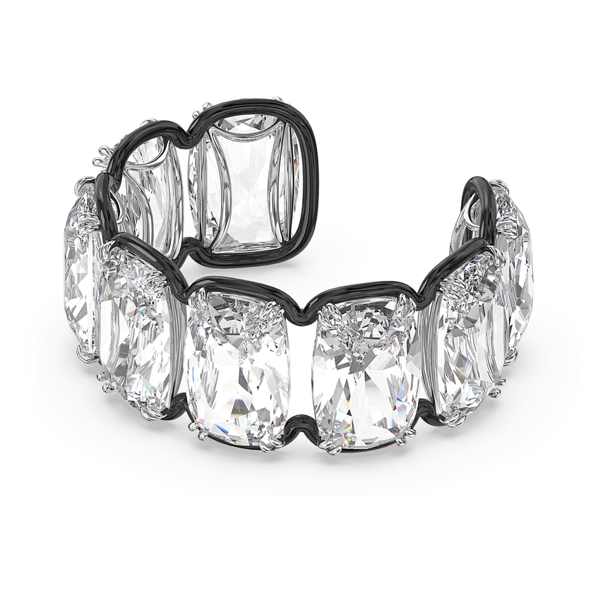 swarovski سوار عريض harmonia، مزدان بالكريستال العائم الكبير الحجم، لون أبيض، لمسة نهائية من معادن مختلطة
