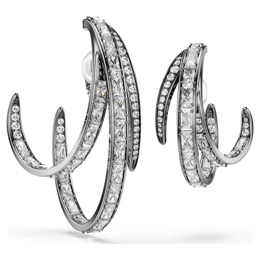 swarovski طقم حلية الأذن  3 قطع  the vienna collection، شكل ريشة، لون أبيض، طلاء روثينيوم