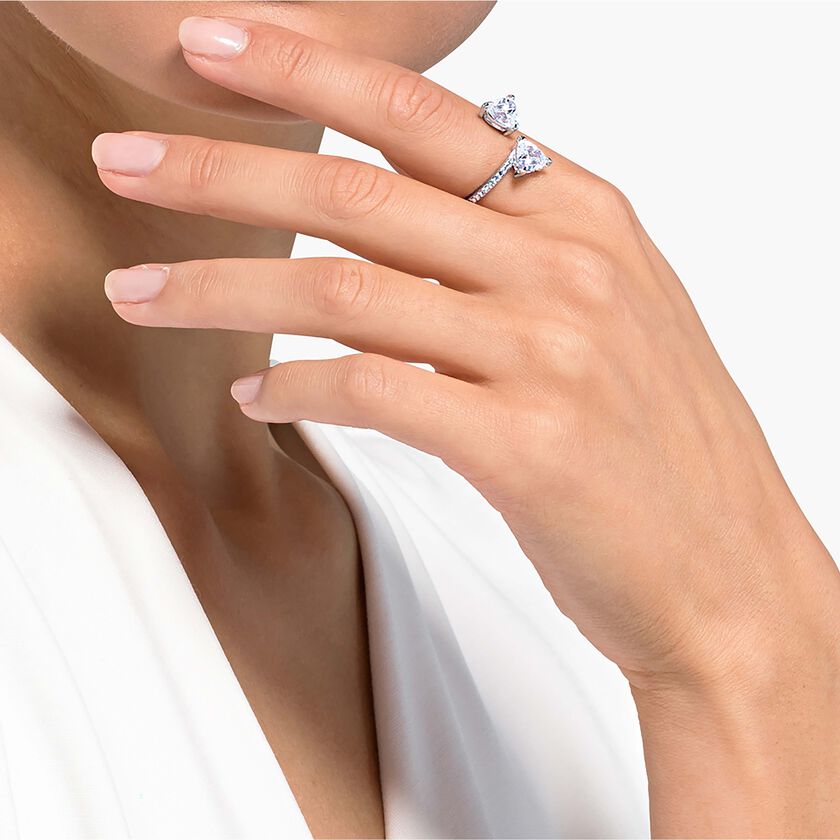 swarovski خاتم مفتوح، mesmera شكل قلب، لون أبيض، طلاء روديوم