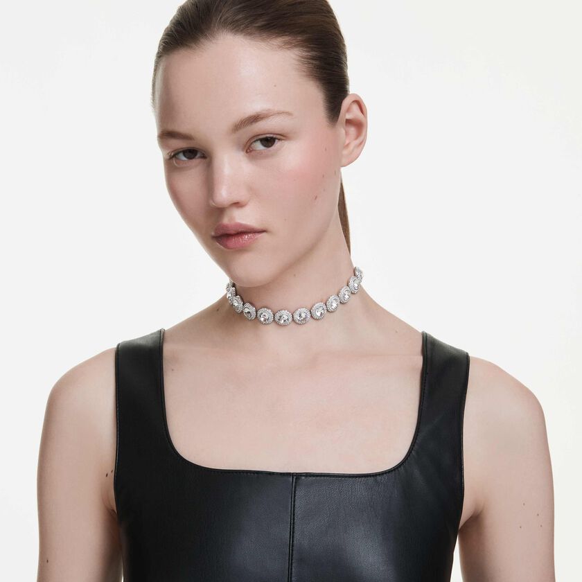 swarovski عقد شوكر una angelic، لون أبيض، طلاء روديوم