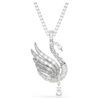 swarovski قلادة وبروش vienna، قطع متنوع، شكل بجعة، لون أبيض، طلاء روديوم