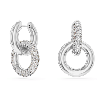 swarovski أقراط حلقية dextera، تصميم غير متماثل، حلقات متداخلة، لون أبيض، طلاء روديوم