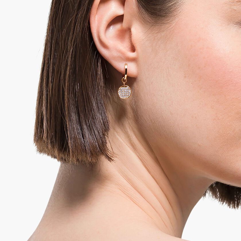 swarovski أقراط ginger حلقية صغيرة للأذن المثقوبة، لون أبيض، طلاء ذهبي وردي
