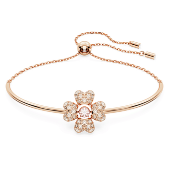 swarovski سوار idyllia، على شكل زهرة برسيم، لون أبيض، طلاء بلون ذهبي وردي