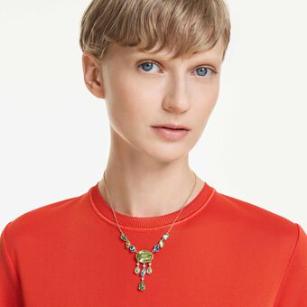 swarovski عقد gema على شكل حرف y، قطع متنوع، ألوان متعددة، طلاء باللون الذهبي