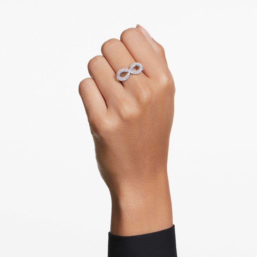 swarovski خاتم كوكتيل hyperbola، شكل إنفينيتي، لون أبيض، طلاء روديوم