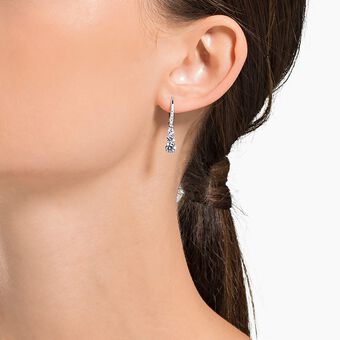 swarovski أقراط حلقية stilla attract ، قطع مُستدير، لون أبيض،  طلاء روديوم