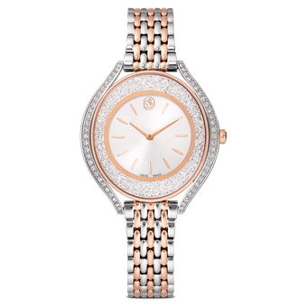 swarovski ساعة crystalline aura، صناعة سويسرية، سوار معدني، لون ذهبي وردي، لمسة نهائية من معادن مختلطة