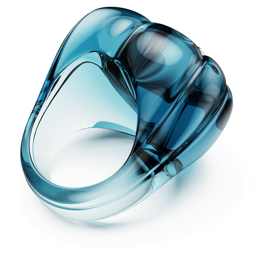 swarovski خاتم كوكتيل dulcis، قطع على شكل قلب، كريستالات مُتراصَّة، شكل قلب، لون أزرق