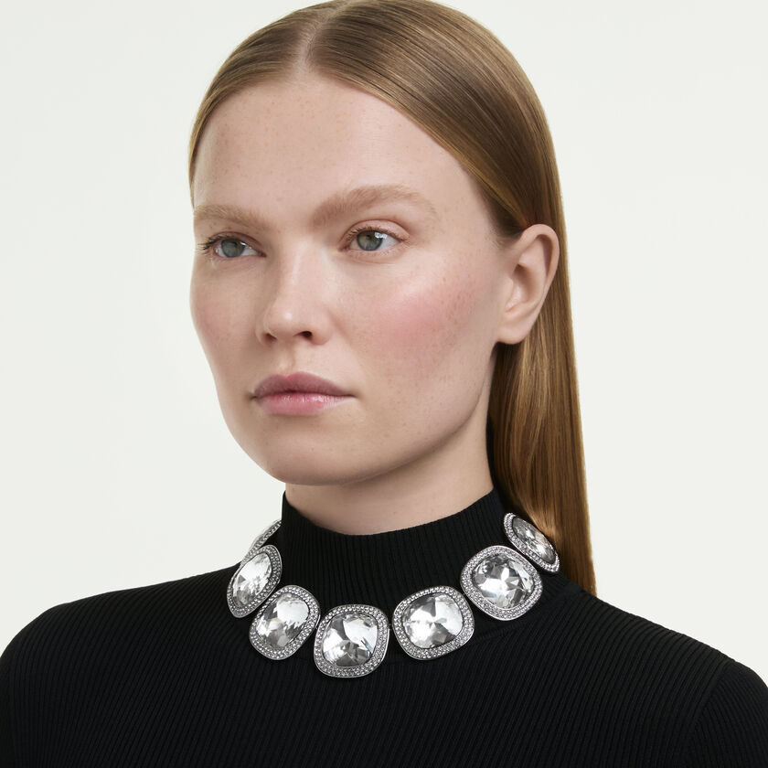 swarovski عقد شوكر una angelic، قطع كوشن، لون أبيض، طلاء روتينيوم