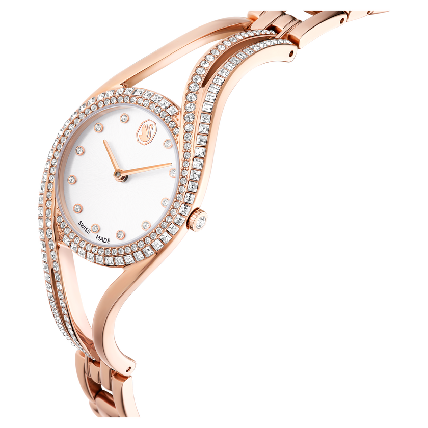 swarovski ساعة hyperbola bangle، سويسرية الصنع، سوار معدن، طلاء ذهبي وردي، لمسة نهائية باللون الذهبي الوردي