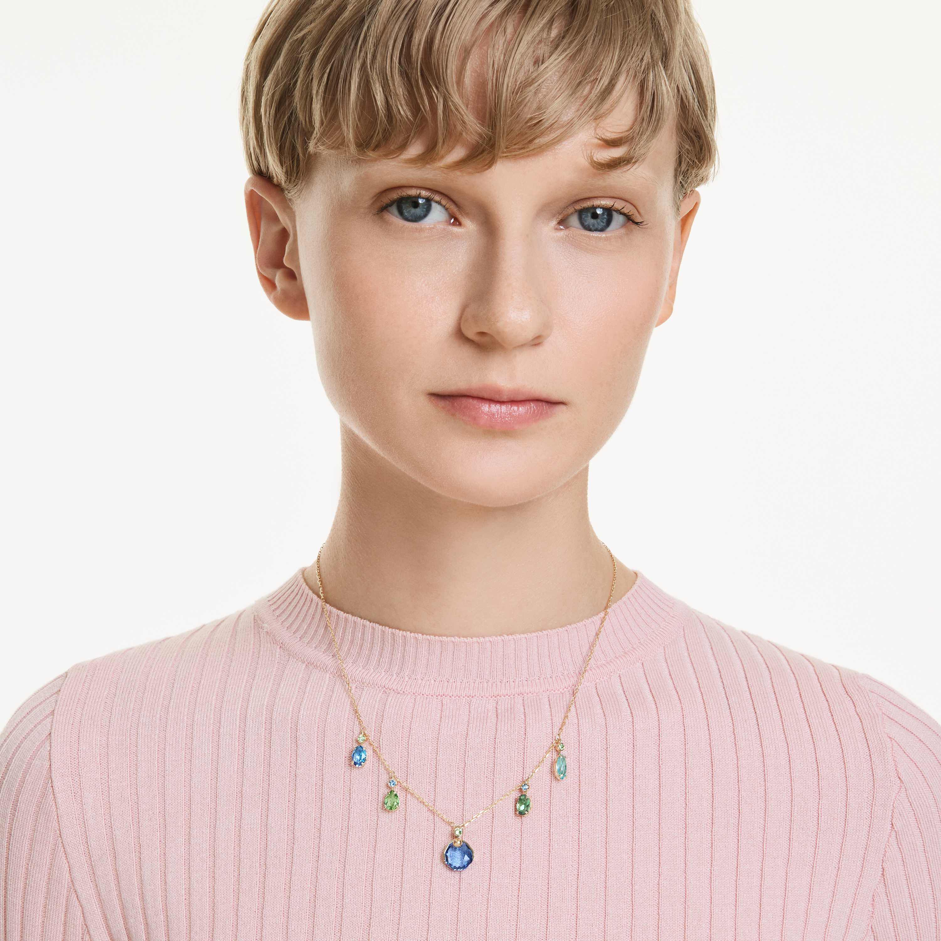 swarovski gema necklace  mixed cuts  drop  multicolored  gold tone plated