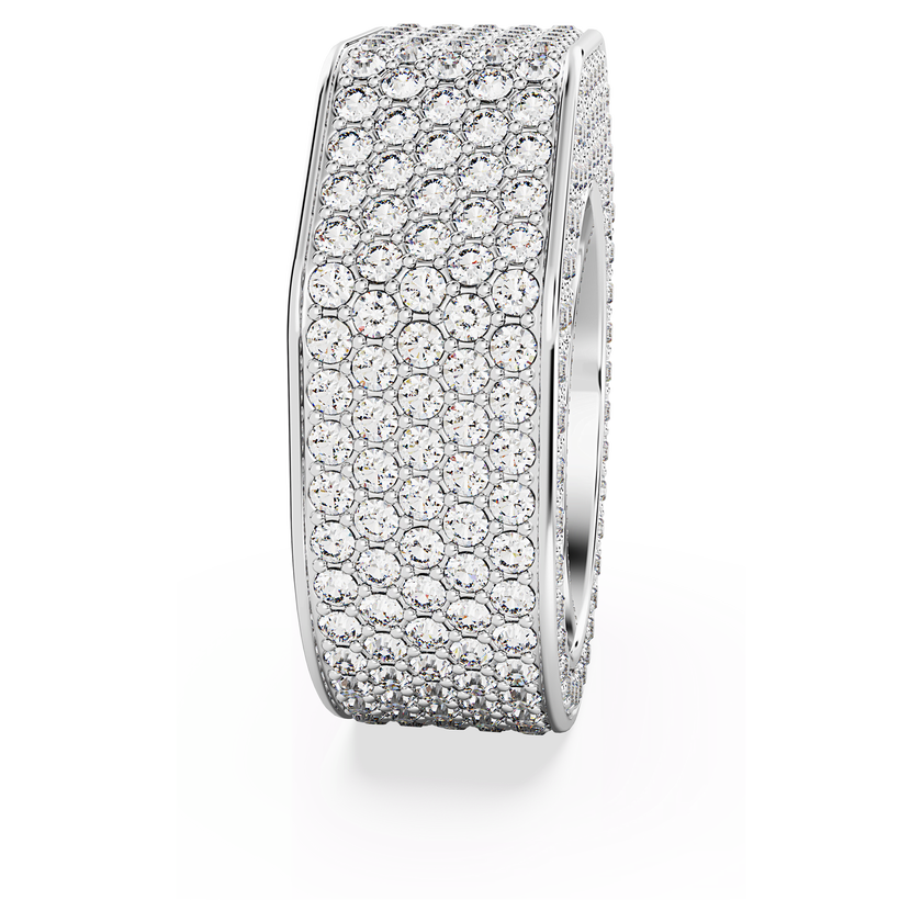 swarovski خاتم dextera، قطع مثمن، أحجار كريستال صغيرة متراصة، لون أبيض، طلاء روديوم