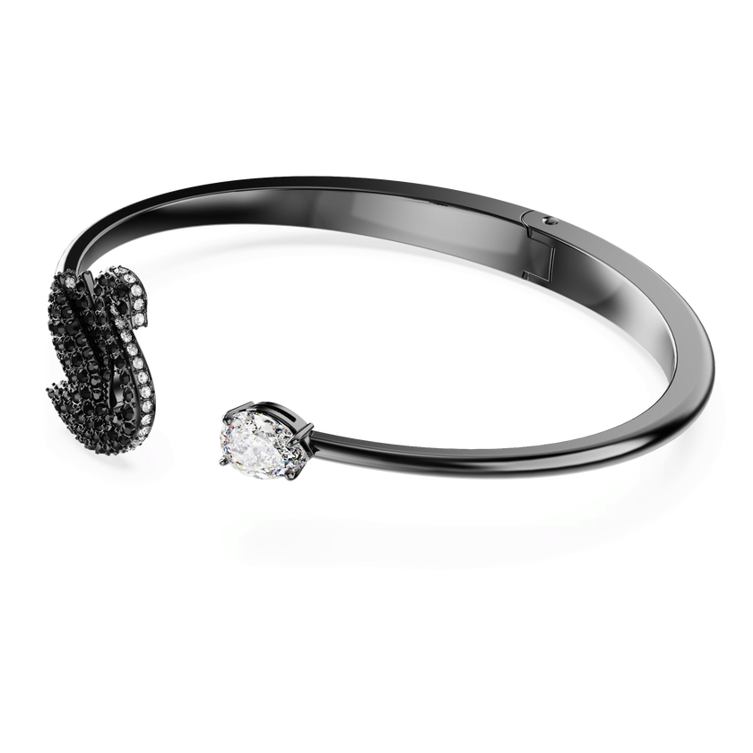 سوار swarovski swan، على شكل بجعة، لون أسود، طلاء روثينيوم