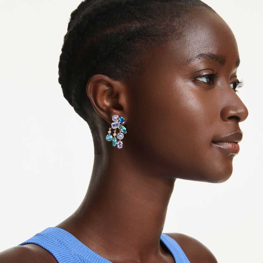 swarovski أقراط بحلية خلفية gema، قطع متنوع، ألوان متعددة، طلاء باللون الذهبي