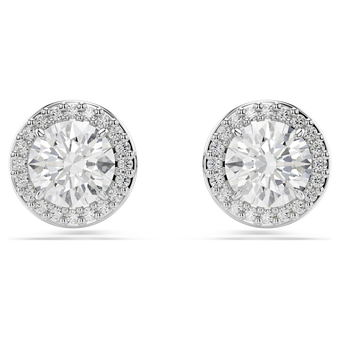 swarovski أقراط دبوسية una angelic، قطع مُستدير، ترصيع بافيه، لون أبيض، طلاء روديوم