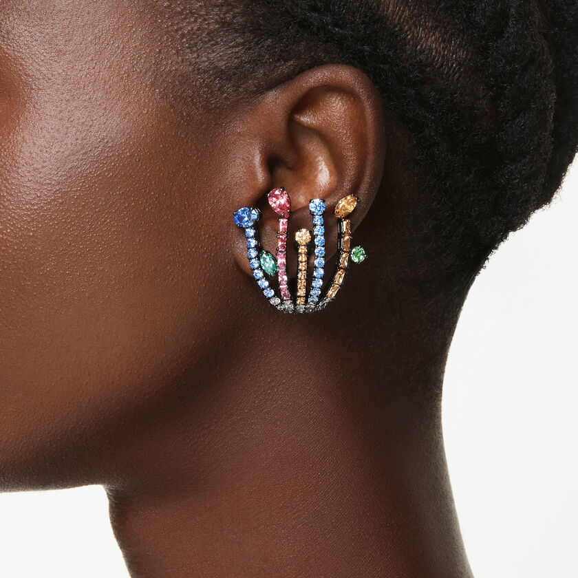 swarovski أقراط matrix، قطع متنوع، شكل باقة، ألوان متعددة، طلاء روثينيوم
