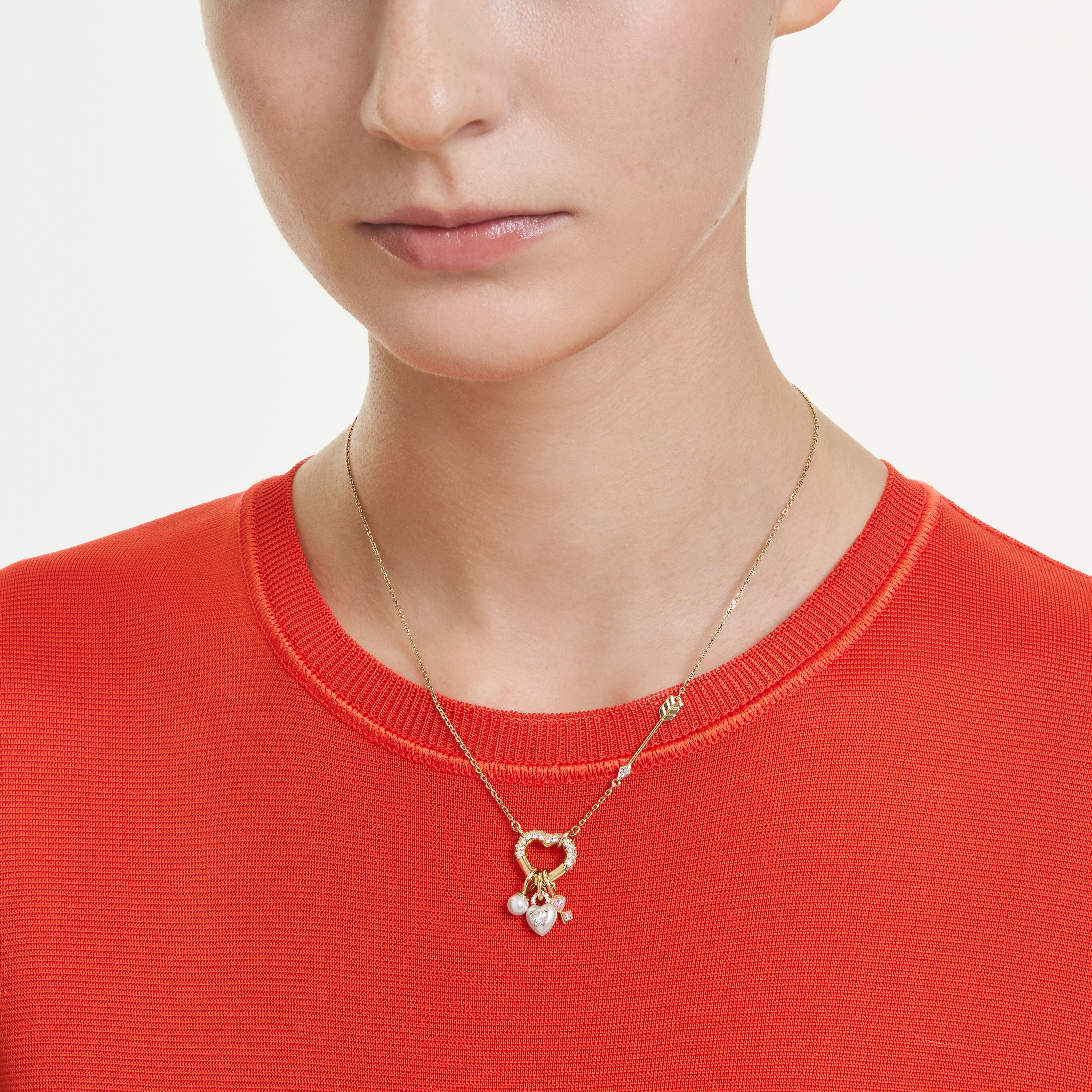 swarovski قلادة idyllia، قطع متنوع، شكل قلب، شكل مفتاح، لون وردي، طلاء باللون الذهبي