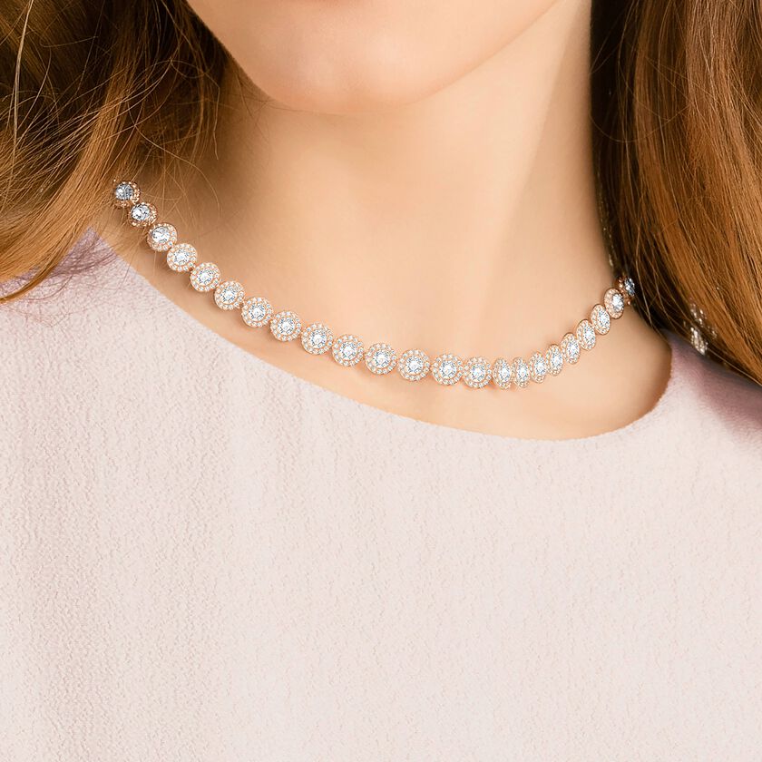 swarovski عقد تنس una angelic، قطع مستدير، لون أبيض، طلاء ذهبي وردي