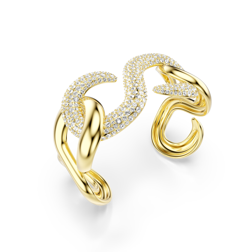 swarovski سوار عريضة dextera، قطع مستدير، لون أبيض، طلاء باللون الذهبي