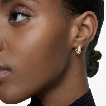 swarovski أقراط حلقية dextera، حجم صغير، لون أبيض، لمسة نهائية من الذهب عيار 18 قيراط