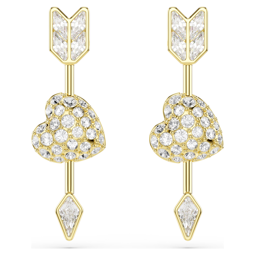 swarovski أقراط متدلية idyllia، قطع متنوع، شكل قلب وسهم، لون أبيض، طلاء باللون الذهبي