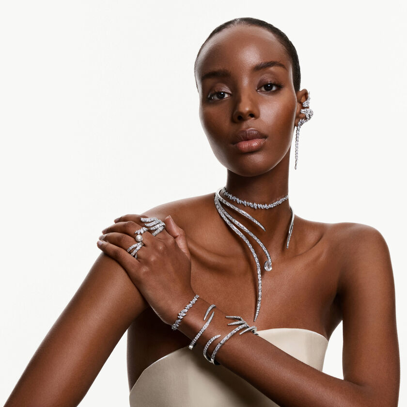 swarovski خاتم كوكتيل vienna، قطع متنوع، شكل بجعة، لون أبيض، طلاء روديوم