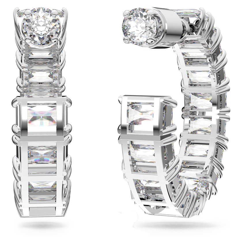 swarovski أقراط حلقية matrix، قطع مثمن، لون أبيض، طلاء روديوم
