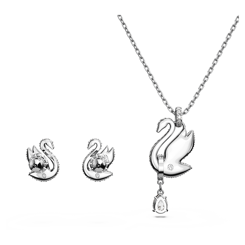 swarovski طقم swan، على شكل بجعة، لون أزرق، طلاء روديوم