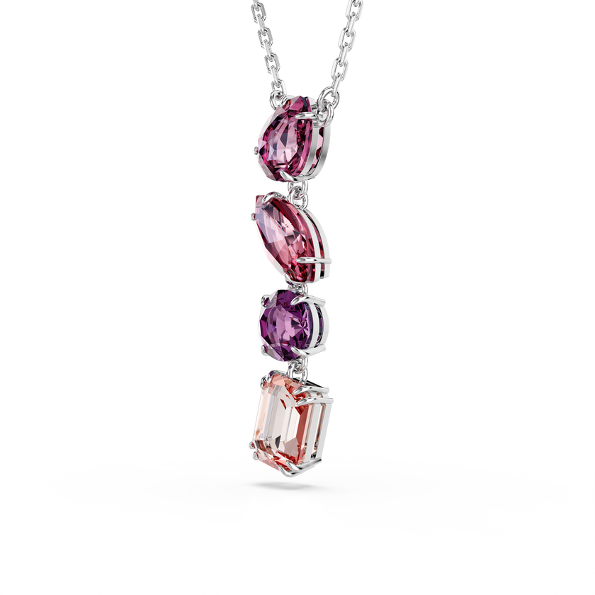 swarovski gema pendant  mixed cuts  pink  rhodium plated