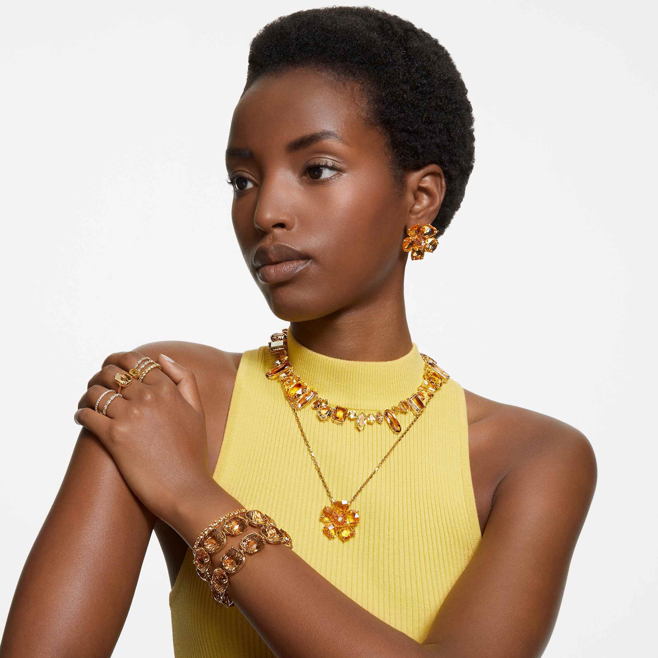 swarovski سوار matrix tennis، قطع مستدير، لون أصفر، طلاء بلون ذهبي