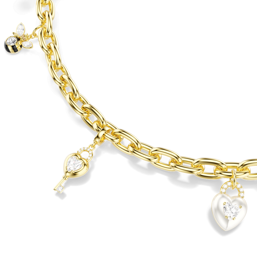 swarovski تعليقة حقيبة، قطع متنوع، لون أبيض، طلاء بلون ذهبي