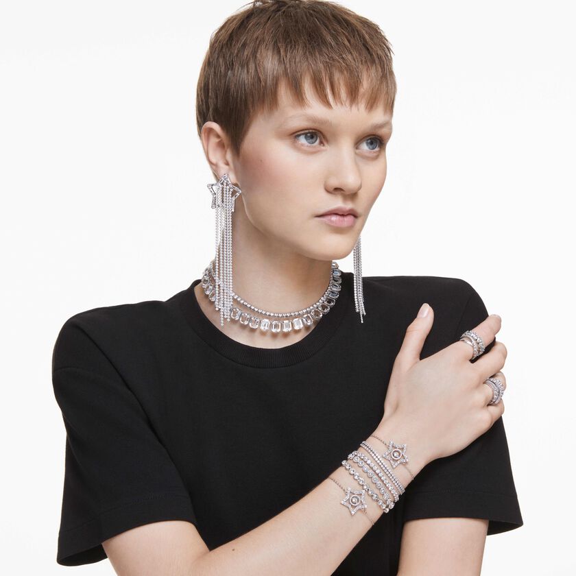 swarovski سوار تنس imber emily، قطع مُستدير، لون أبيض، طلاء روديوم