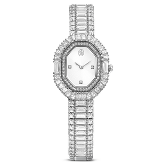 swarovski ساعة matrix octagon، قطع باغيت، سوار معدني، لون فضي، ستانلس ستيل