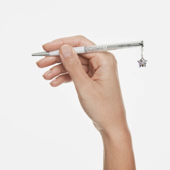 swarovski قلم حبر جاف crystalline، مطلي باللاكر الأبيض، طلاء كروم