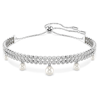 سوار ariana grande x swarovski، لآلئ كريستال، قطع مستدير، لون أبيض، طلاء روديوم