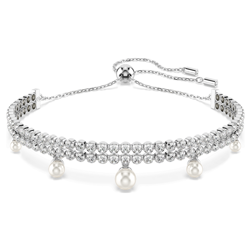 سوار ariana grande x swarovski، لآلئ كريستال، قطع مستدير، لون أبيض، طلاء روديوم