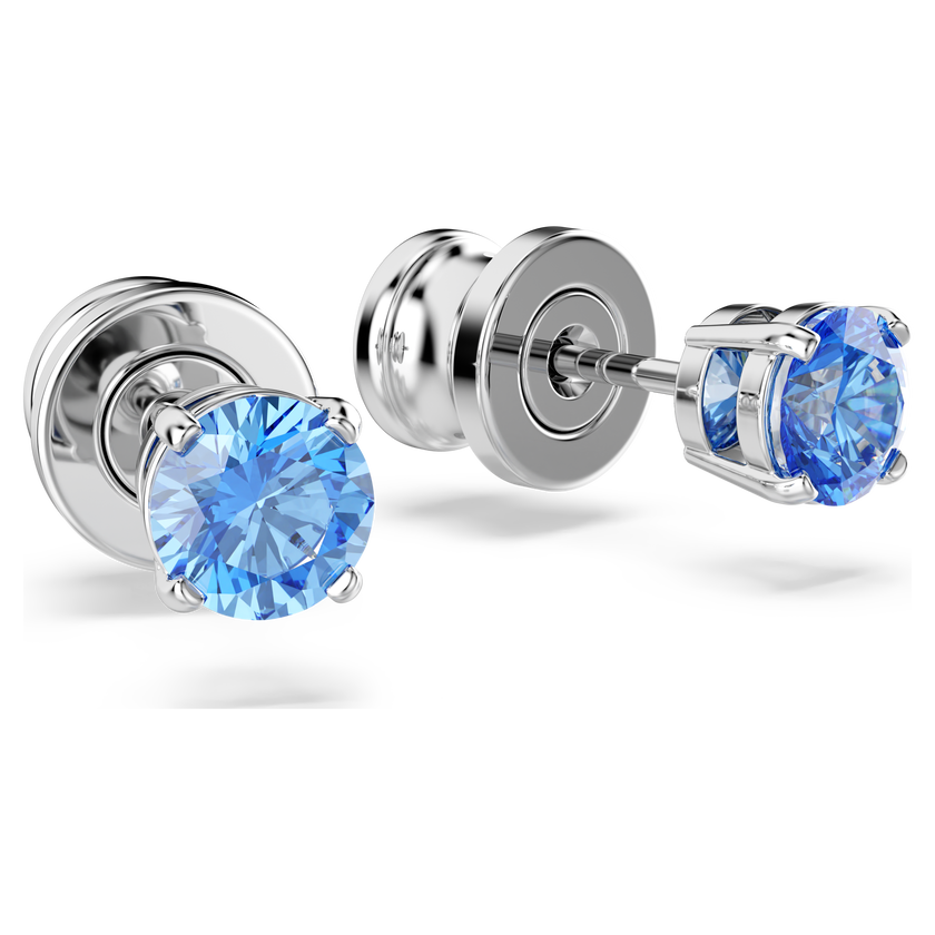 swarovski أقراط دبوسية stilla attract، قطع مستدير، لون أزرق، طلاء روديوم
