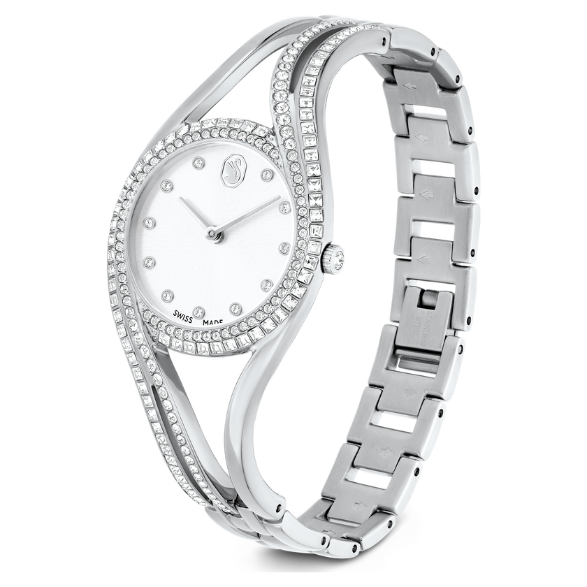 swarovski ساعة hyperbola bangle، سويسرية الصنع، سوار معدن، لون فضي، ستانلس ستيل
