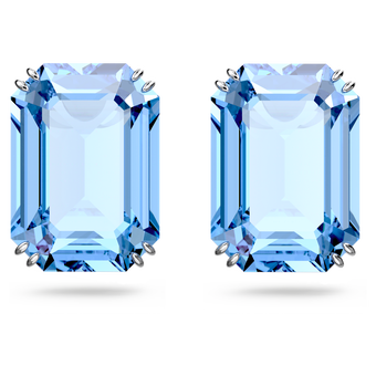 swarovski أقراط millenia دبوسية، مزدانة بكريستالات مثمنة، لون أزرق، طلاء روديوم